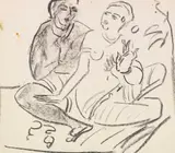 Hockendes Paar (wohl nach Ajanta) by Ernst Ludwig Kirchner, Um 1910/11, Chalk drawing, sold Jun 2018