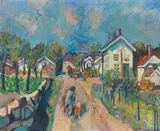 Bruno Krauskopf, Dorfstraße im Sommer, Um 1950, Oil on canvas