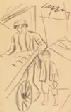 August Macke, Mann mit Karre und Kind, 1912, Pencil drawing