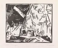 Windmühle by Lyonel Feininger, 1919, Woodcut, sold Jun 2018