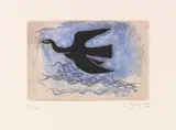Georges Braque, Oiseau noir sur fond bleu (Oiseau VIII), 1955, Etching in colors