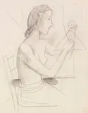 Karl Hofer, Mädchen mit Triangel (sitzend), 1936/44, Pencil drawing