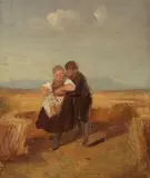 Carl Spitzweg, Bub und Mädchen im Kornfeld, Um 1840, Oil