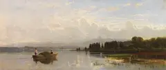 Richard von Poschinger, Heuboot bei der Überfahrt (wohl oberbayerischer See), Um 1880, Oil on canvas