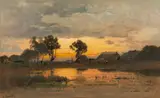 Louis Douzette, Abenddämmerung am Weiher