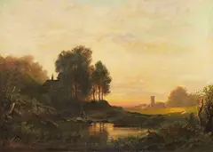 August Seidel, Abendlandschaft, Um 1895, Oil on canvas