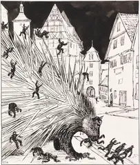 Thomas Theodor Heine, 2 Bll.: Preußen kolonisiert. Der Weg des deutschen Liberalen, Um 1918, Pen and India ink drawing