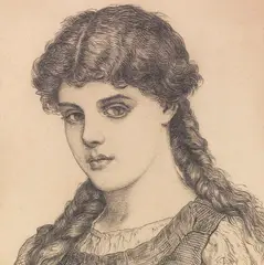 Porträt eines Mädchens mit Zöpfen by Franz Defregger, 1869, Pencil drawing, sold May 2018