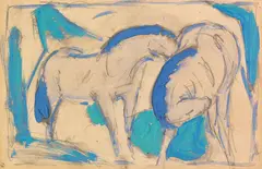 Franz Marc, Zwei Pferde, blaugrün, 1911, Watercolor