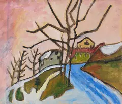 Gabriele Münter, Vereiste Straße, 1911, Oil on cardboard