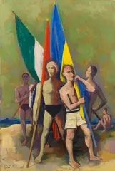 Karl Hofer, Jünglinge mit Fahnen, 1935, Oil on canvas