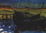 Marschlandschaft mit Fischerbooten by Emil Nolde, Um 1920, Watercolor, sold Dec 2017
