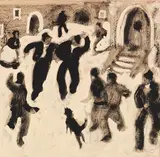 Alfons Walde, Auf dem Dorfplatz, Wohl um 1925, Tempera