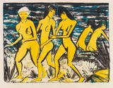 Otto Mueller, Fünf gelbe Akte am Wasser, 1921, Lithograph in colors