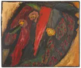 Gabriele Münter, Farbstudie mit Rot und Gelb, 1915, Oil on cardboard