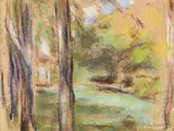 Max Liebermann, Seitlicher Blick in den Wannseegarten, Um 1923, Pastel