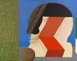 Horst Antes, Kopfstillleben mit Relieftapete (für H.H.), 1969-1971, Acrylic on canvas