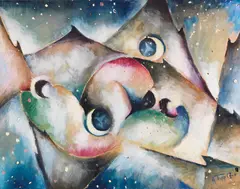 Arnold Topp, Schlafende Gestalten in nächtlicher Gebirgslandschaft, 1917, Watercolor