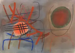 Fritz Winter, Übergittertes Rot, 1952, Mixed media