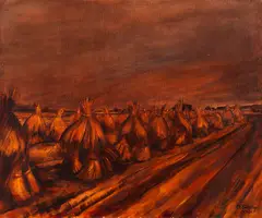 Peter August Böckstiegel, Erntefeld, Um 1945, Oil on canvas