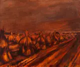 Peter August Böckstiegel, Erntefeld, Um 1945, Oil on canvas