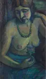Dorothea Maetzel-Johannsen, Selbstporträt in Blau (Halbakt mit Perlenkette), Um 1917/1922, Oil on canvas