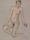 Max Pechstein, Knieender Akt, 1913, Reed pen drawing