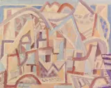 Eduard Bargheer, Stadt und Berg, 1964, Oil on canvas
