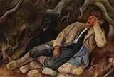 Albert Birkle, Ruhender im Wald, 1933, Oil on cardboard