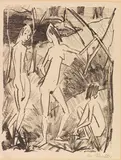 Otto Mueller, Zwei Stehende, ein sitzendes Mädchen, Um 1922, Lithograph