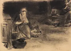 Bäuerin im Los Huus by Max Liebermann, 1884, Charcoal drawing, sold Dec 2017