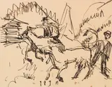Hirten und Kühe auf der Stafelalp by Ernst Ludwig Kirchner, Um 1921, Pen and India ink, sold Dec 2017