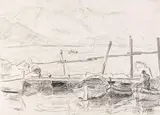Max Pechstein, Genfer See, Um 1925, Charcoal drawing