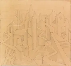 Fortunato Depero, Paesaggio, 1951, India Ink