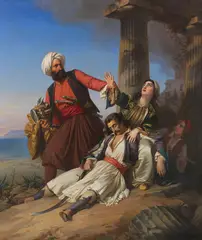 Paul Emil Jacobs, Szene aus dem Griechischen Freiheitskampf, 1841, Oil on canvas