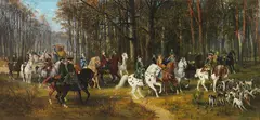 Jan Chełmiński, Große höfische Jagdgesellschaft, 1877, Oil on canvas