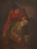 Wilhelm Busch, Bäuerin, einen Knaben am Ohr ziehend
