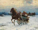 Fröhliche Schlittenfahrt by Alfred von Wierusz-Kowalski, Um 1910, Oil on panel, sold Nov 2017
