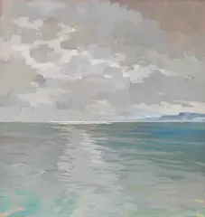 Alfred Haushofer, Chiemsee im Nebel, Um 1914, Gouache