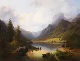 Anton Schiffer, Gebirgslandschaft mit stillem See, 1846, Oil on panel