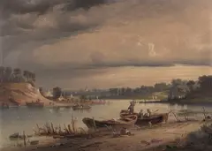 Carl Malchin, Flussufer mit Fischern (Am Stettiner Haff), 1885, Oil on canvas