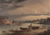 Carl Malchin, Flussufer mit Fischern (Am Stettiner Haff), 1885, Oil on canvas
