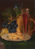 Theodor Mattenheimer, Stillleben mit prunkvollem Bierhumpen, feinem Glas, Gebäck und Weintrauben, 1833, Oil