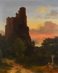 Josef Winkelirer, Romantische Landschaft mit Burg, Ca. 1830/40, Oil on canvas