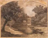 Henri Harpignies, Bäume am Seeufer, Ca. 1900-1910, Charcoal drawing