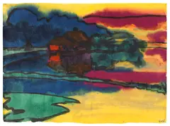 Landschaft um Utenwarf (Wiedau-Niederung mit Hof Petersen) by Emil Nolde, Um 1920/ 1925, Watercolor, sold Jun 2017