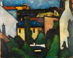 Alexander Kanoldt, Nikolaiplatz, 1910/1913, Oil on cardboard