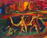 Peter August Böckstiegel, Landschaft mit Kühen, 1921, Oil on canvas