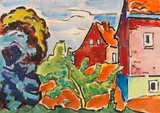 Häuser hinter Bäumen by Karl Schmidt-Rottluff, 1959, Watercolor, sold Jun 2017