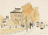 Stadtlandschaft mit zwei Straßenbahnen (Strassenbahn. Berlinerstrasse in Dresden) by Ernst Ludwig Kirchner, 1909/1911, Chalk drawing, sold Jun 2017